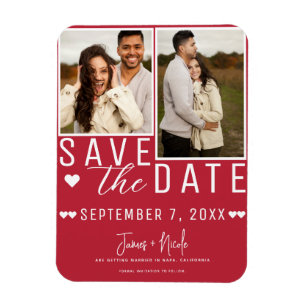 Magnet Flexible Sauver la Date Moderne Rouge et Blanc 2 Photo Mari