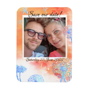 Magnet Flexible Sauvez notre date Dandelion et nuages aquarelle