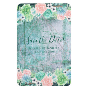 Magnet Flexible Save the date! Boho Succulents Cadre géométrique