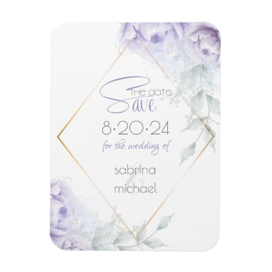 Magnet Flexible Save the date | Pale Lilac Aquarelle Peonies (Vertical)