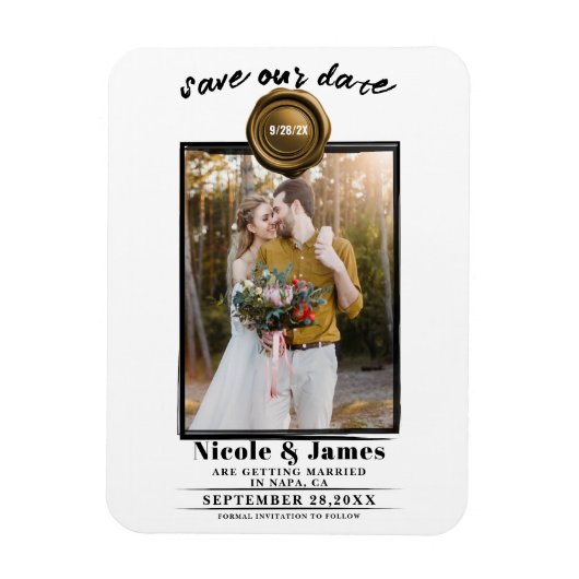 Magnet Flexible Sceau de cire d'or foncé photo mariage Enregistrer (Vertical)
