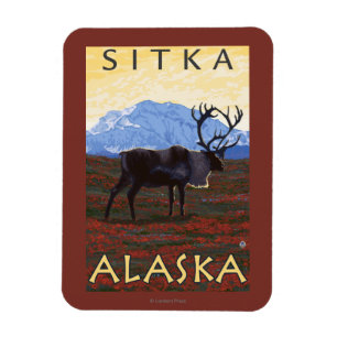 Magnet Flexible Scène de caribou - Sitka, Alaska
