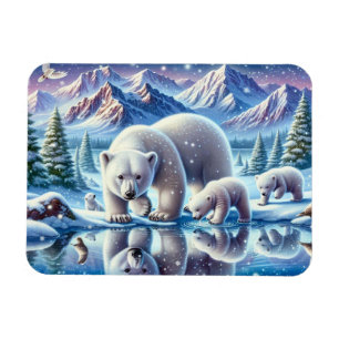 Magnet Flexible Scène de famille d'ours polaires enneigée