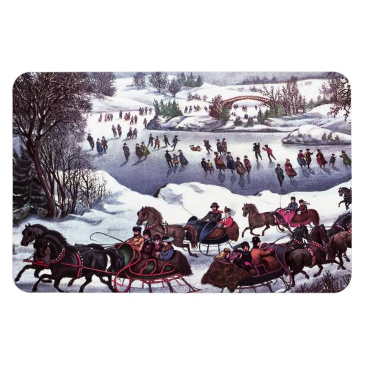 Magnet Flexible Scène d'hiver vintage Cadeau de Noël (Horizontal)
