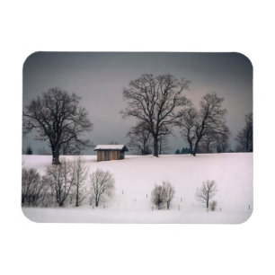 Magnet Flexible Scène hivernale, colline et arbres, cabane