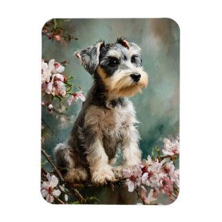 Magnet Flexible Schnauzer Puppy Spring Cherry Blossoms Flexible