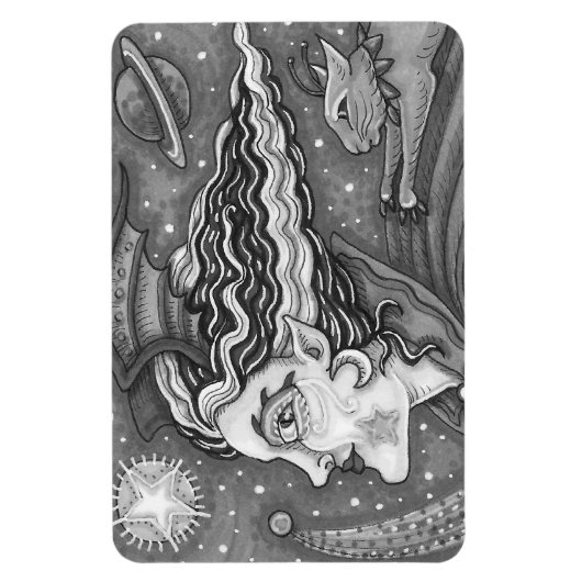 MAGNET FLEXIBLE SCI FI SPACE WITCH & COMET CAT HUMOUR HALLOWEEN (Vertical)