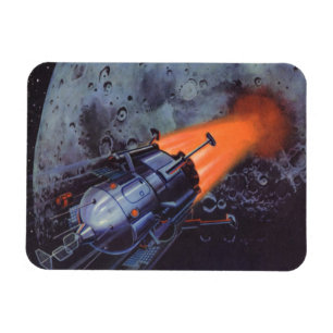 Magnet Flexible Science-fiction vintage, fusée lunaire décollant