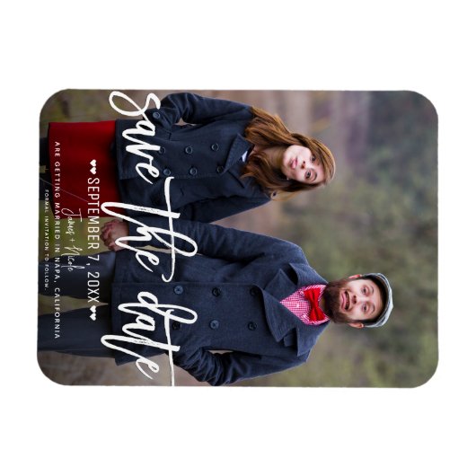 Magnet Flexible Script blanc moderne Enregistrer la date Mariage p (Horizontal)