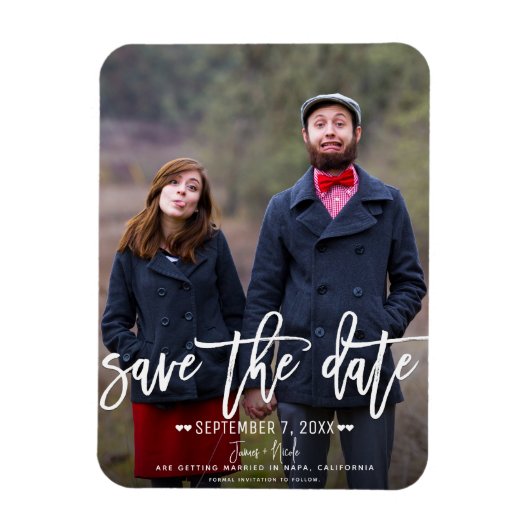 Magnet Flexible Script blanc moderne Enregistrer la date Mariage p (Vertical)