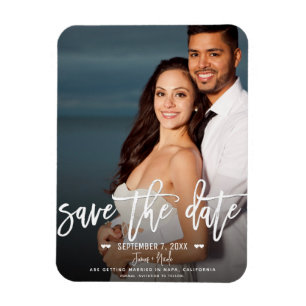 Magnet Flexible Script blanc moderne Enregistrer la date Mariage p