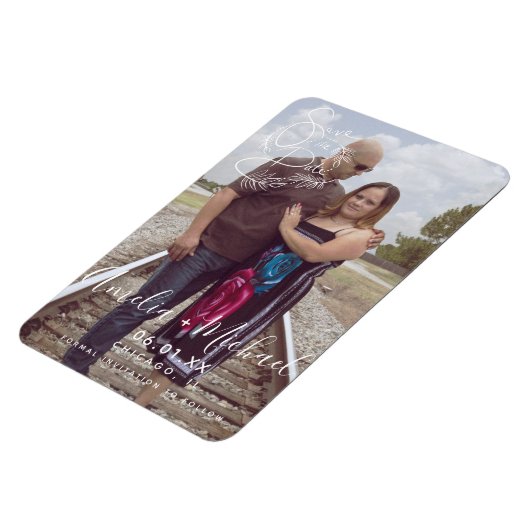 Magnet Flexible Script botanique main tiré Enregistrer la date Pho (Côté Gauche)