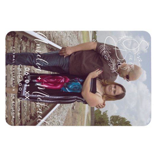 Magnet Flexible Script botanique main tiré Enregistrer la date Pho (Horizontal)