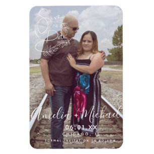 Magnet Flexible Script botanique main tiré Enregistrer la date Pho