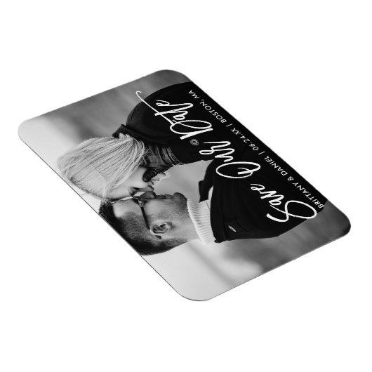 Magnet Flexible Script de brosse Enregistrer notre date Noir et Bl (Côté Droit)