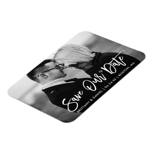 Magnet Flexible Script de brosse Enregistrer notre date Noir et Bl (Côté Gauche)