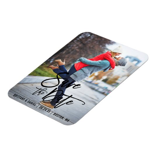 Magnet Flexible Script De Brosse Moderne Enregistrer La Date Fianç (Côté Gauche)