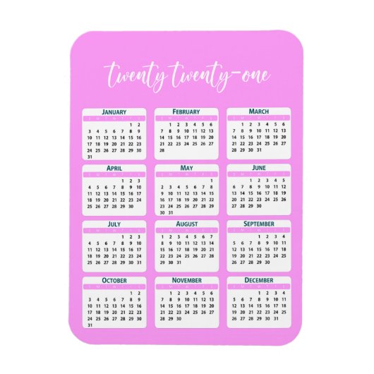 Magnet Flexible Script de calendrier annuel 2021 (Vertical)