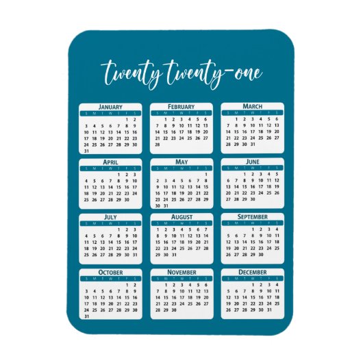 Magnet Flexible Script de calendrier annuel 2021 (Vertical)
