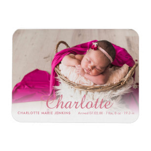 Magnet Flexible Script de naissance pour photo de bébé fille avec
