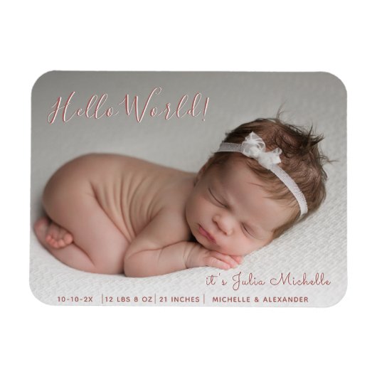 Magnet Flexible Script fille Nouveau-né Statistiques Faire-part de (Horizontal)