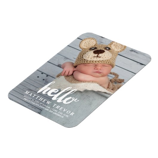 Magnet Flexible Script Hello | Aimant Faire-part de naissance bébé (Côté Gauche)
