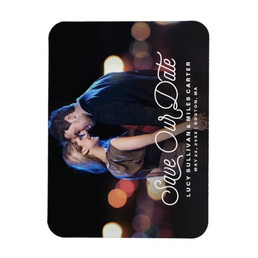Magnet Flexible Script intemporel Sauvegarder notre date Photo Fai (Vertical)
