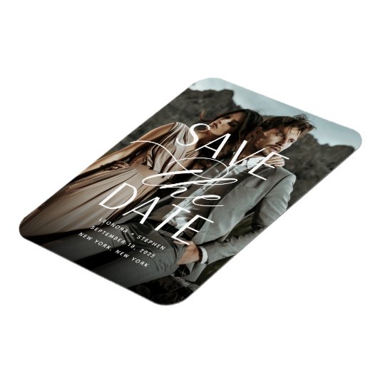 Magnet Flexible Script lisse | Photo verticale Enregistrer la date (Côté Gauche)