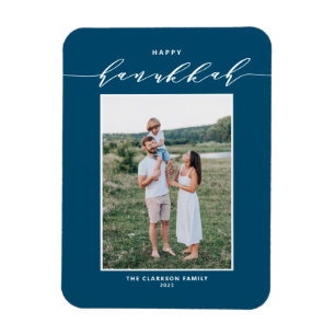 Magnet Flexible Script moderne Bleu Heureux Hanoukka Photo