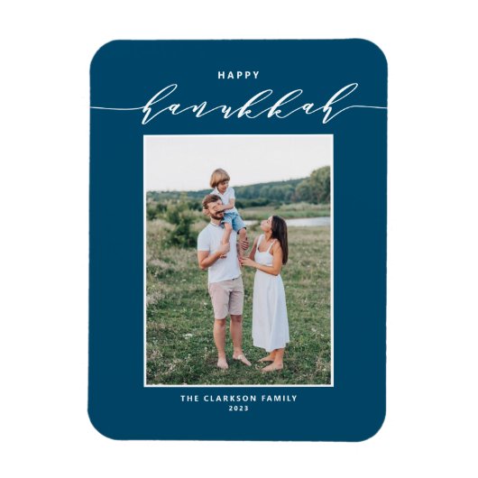 Magnet Flexible Script moderne Bleu Heureux Hanoukka Photo (Vertical)