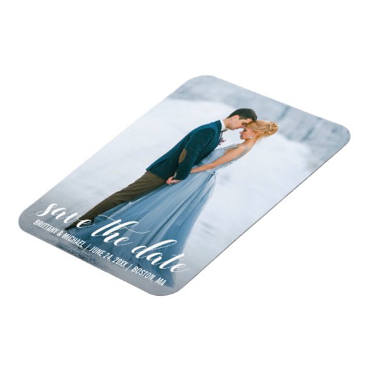 Magnet Flexible Script Moderne Enregistrer La Date Fiançailles Pho (Côté Gauche)