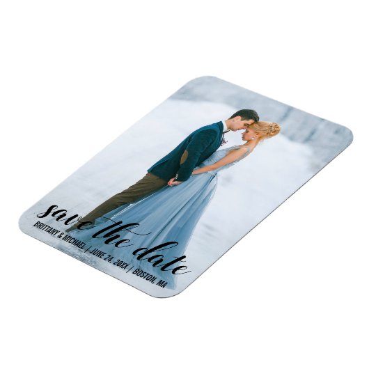 Magnet Flexible Script Moderne Enregistrer La Date Fiançailles Pho (Côté Gauche)