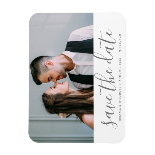Magnet Flexible Script moderne Enregistrer la date Mariage photo (Vertical)
