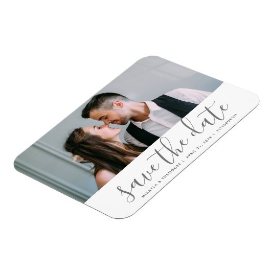Magnet Flexible Script moderne Enregistrer la date Mariage photo (Côté Gauche)