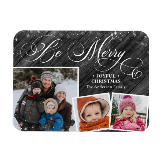 Magnet Flexible Script moderne noir élégant Snowflakes Bokeh Flare (Horizontal)