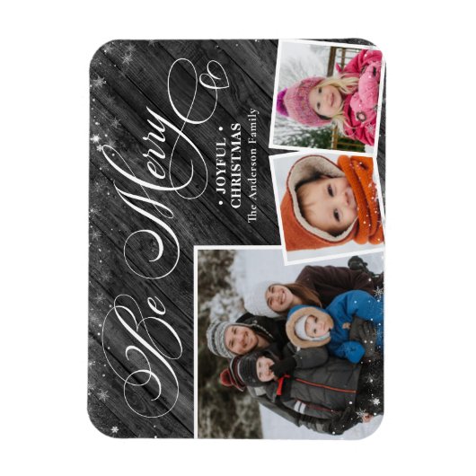 Magnet Flexible Script moderne noir élégant Snowflakes Bokeh Flare (Vertical)