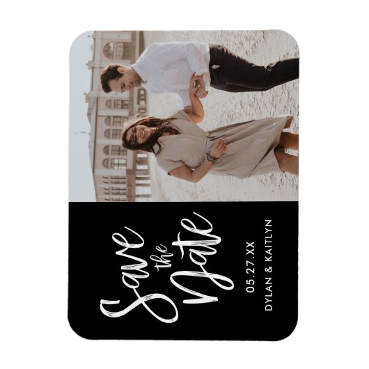 Magnet Flexible Script moderne noir Enregistrer la photo de la dat (Vertical)