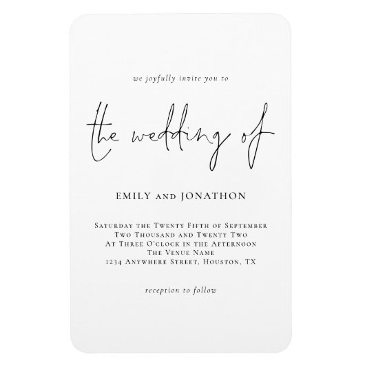 Magnet Flexible Script moderne Noir Noir Noir Mariage Invite Magne (Vertical)