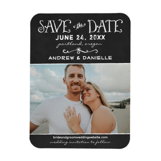 Magnet Flexible Script rustique Chalkboard Mariage Black Photo (Vertical)