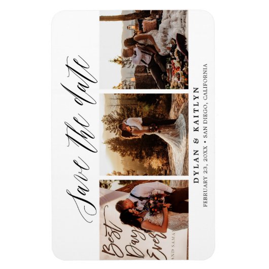 Magnet Flexible Script rustique Trois photos Enregistrer la date 4 (Vertical)