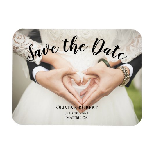 Magnet Flexible Script simple - coeur Enregistrer la date (Horizontal)