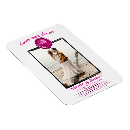 Magnet Flexible Seal photo en cire rose chaud Mariage Enregistrer  (Côté Droit)