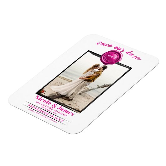Magnet Flexible Seal photo en cire rose chaud Mariage Enregistrer  (Côté Gauche)