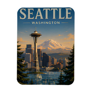 Magnet Flexible 💚 Seattle Skyline Moderne de style Pacifique Nord