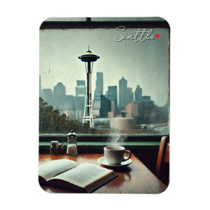 Magnet Flexible Seattle Washington Rain Love Coffee