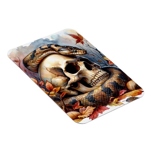 Magnet Flexible Serpent Sur Le Crâne Feuilles Automnes (Côté Droit)