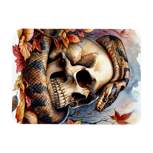 Magnet Flexible Serpent Sur Le Crâne Feuilles Automnes (Horizontal)