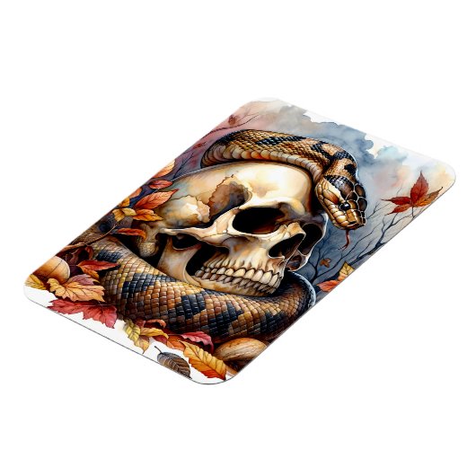 Magnet Flexible Serpent Sur Le Crâne Feuilles Automnes (Côté Gauche)