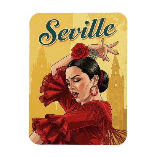 Magnet Flexible Séville Espagne Danseur de flamenco en rouge (Vertical)