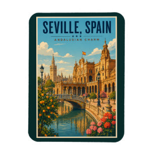 Magnet Flexible Séville Espagne Illustration Voyage Art Vintage